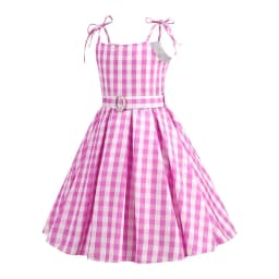 Halloween Hot Movie Barbei Baby Girl Pink Cowboy Look Dress Summer Beach Stripe Cute Sleeveless Plaid Slim Strap Dress Set