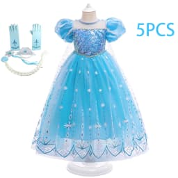 8pcs New Young Girls Frozen Elsa Party Dress Girl 2024 Cosplay Princess Gown Kids Snowflake Ice Fashion Clothes Fluffy Costumes