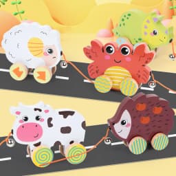 Montessori Early education Wooden Animal Car Toys Children Drag Car for kids Learning Walk and Have Fun Gift