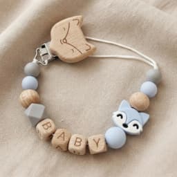 Personalized Name Fox Baby Pacifier Clip Chain Food Grade Silicone Wooden Teether Beads BPA Free Dummy Holder Infant Toy