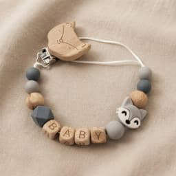 Personalized Name Fox Baby Pacifier Clip Chain Food Grade Silicone Wooden Teether Beads BPA Free Dummy Holder Infant Toy