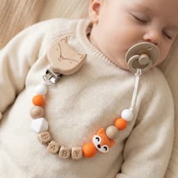 Personalized Name Fox Baby Pacifier Clip Chain Food Grade Silicone Wooden Teether Beads BPA Free Dummy Holder Infant Toy