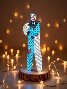 Halloween Kids Scary Clown Costume Boys Blue Polka Dot Striped Jumpsuit with Mask