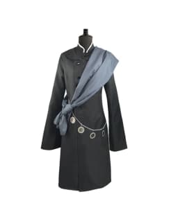 Undertaker Cosplay Costume Full Set,Gothic Vintage Long Coat With Sash Chain Top Hat Silver Wig,Halloween Carnival Fancy Outfit