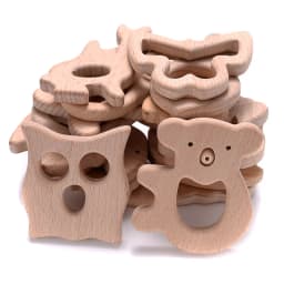 1Pcs Beech Wooden Teether Animal Shape Wood Teething for Baby Molar Rod Toys Wood Necklace Pendant Baby Chew Teether