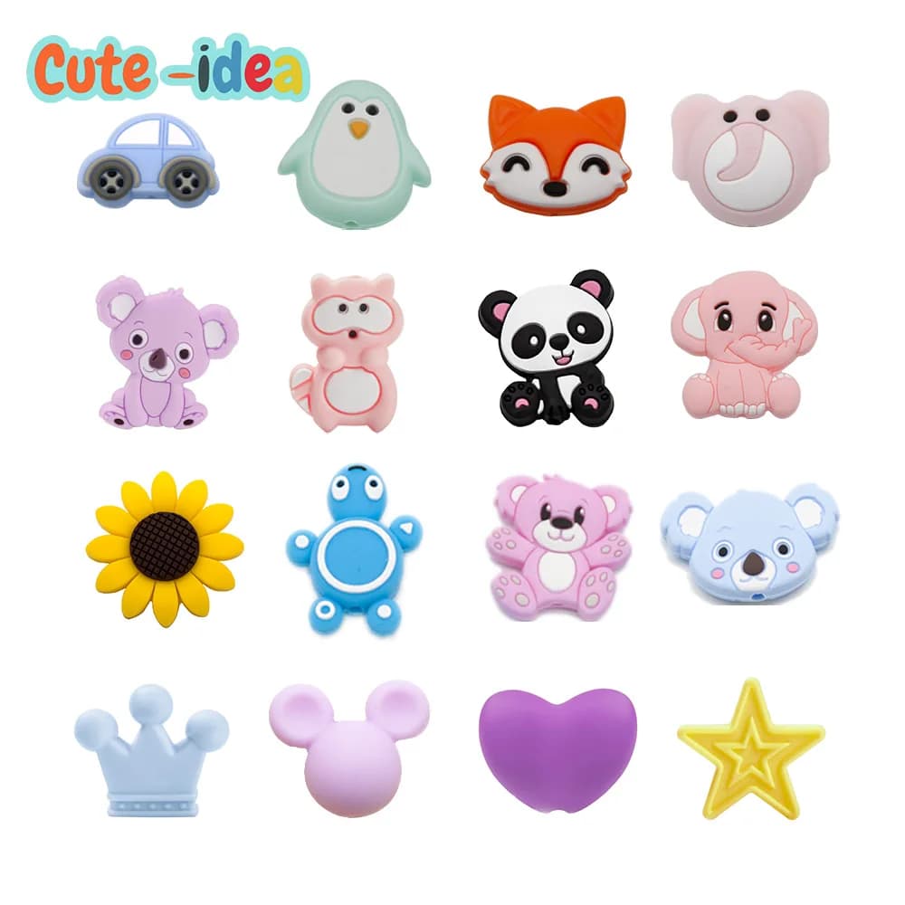 Cute-idea 10pcs/lot Silicone Teether Beads Food Grade Animal Chewable Beads DIY Pacifier Chain Toys Accessories Baby Product