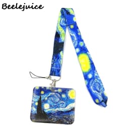 Art Van gogh Oil Painting Starry Sky ID Retractable Badge Holder Reel ID Badge Holder Clip Key Ring ID Card Keychain Nurse Work