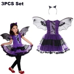 Kids Girl Vampire Devil Character Cosplay Costume Black Red Tulle Gown with Horn Accessory for Halloween Holiday Party