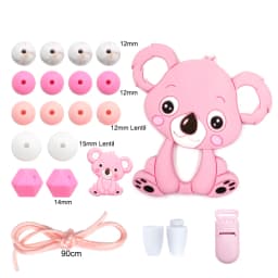 LOFCA Silicone Teether Wood Beads Set BPA Free DIY Baby Teething Necklace Toy Cartoon Koala Raccoon Pacifier Chain Clip