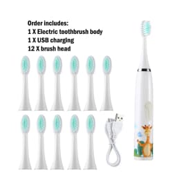 Sonic Children Electric Toothbrush With 12pcs Brush Heads IPX7 Waterproof Ultrasonic Rechargeable Timer Soft Hair Cleaning Brush