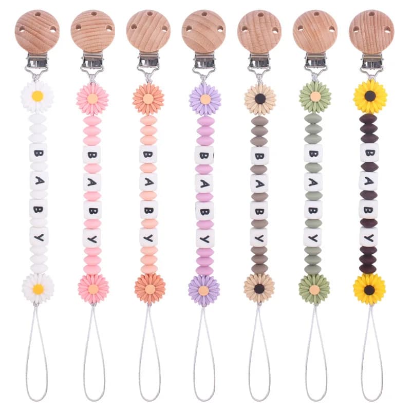 Baby Pacifiers Clips Personalized Name Flower Silicone Dummy Nipple Holder Clip Chain Teething Toy Pacifier Accessories BPA Free