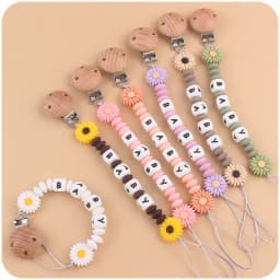 Baby Pacifiers Clips Personalized Name Flower Silicone Dummy Nipple Holder Clip Chain Teething Toy Pacifier Accessories BPA Free