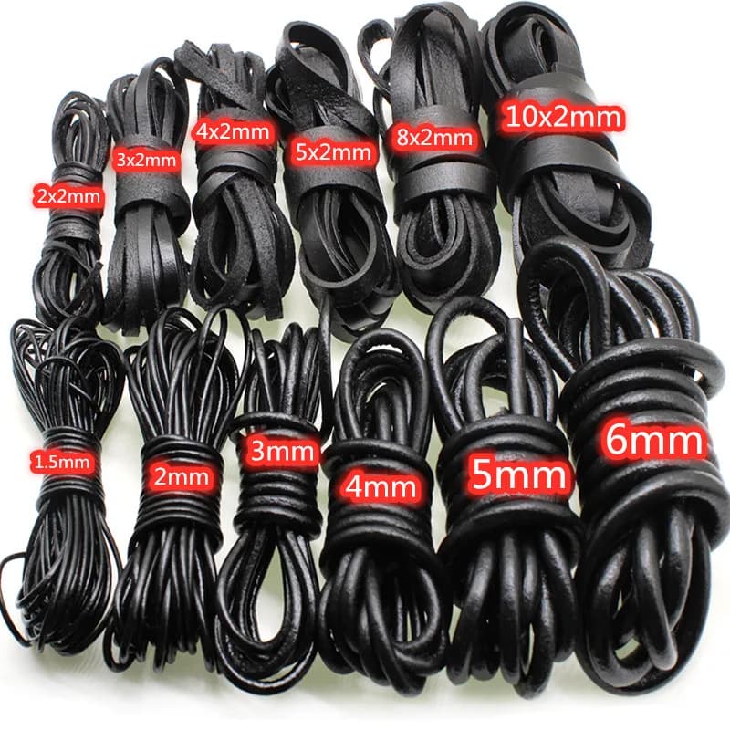 2Meter Genuine Cow Leather Cords Round Flat Leather Strap String Rope for DIY Necklace Bracelet Jewelry Making Accessories
