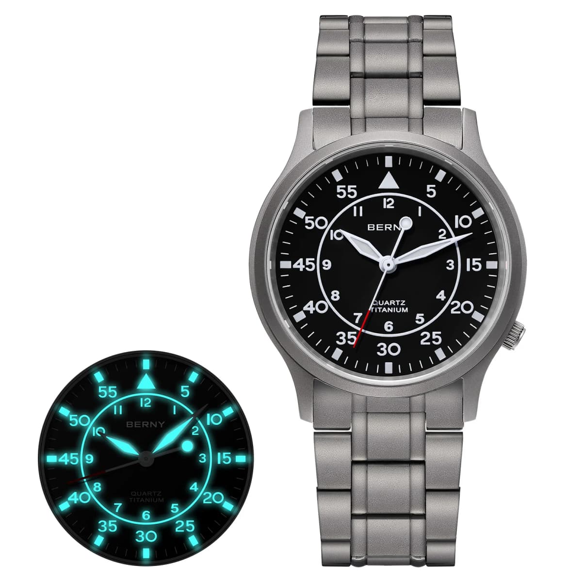 BERNY Full Titanium Watch For Men AR Coating Sapphire Fashion Wristwatch Luminous Ultra-thin Quartz Watch Waterproof 5ATM Watch