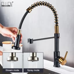 Deck Mounted Flexible Kitchen Faucets Pull Out Mixer Tap Black Hot Cold Kitchen Faucet Spring Style with Spray Mixers Taps E9009