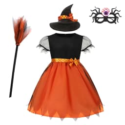 Girls Halloween Witch Costume Children Cosplay Vampire Dresses with Pointed Hat Kids Carnival Party Cosplay Fancy Dress