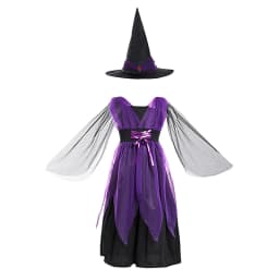 Girls Halloween Witch Costume Children Cosplay Vampire Dresses with Pointed Hat Kids Carnival Party Cosplay Fancy Dress