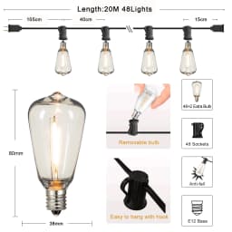 110V US Plug ST38 String Lights Outdoor Garland Connectable Shatterproof Waterproof Plastic LED Bulb Dimmable Patio Garden Decor