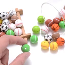 10Pcs 15mm Printed Silicone Beads Round Baseball Tennis Basketball Food Grade Teether Beads for DIY Baby Pacifier Chain Clip