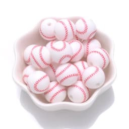 10Pcs 15mm Printed Silicone Beads Round Baseball Tennis Basketball Food Grade Teether Beads for DIY Baby Pacifier Chain Clip