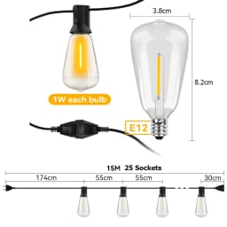 Outdoor String Light ST38 LED String Light Shatterproof Patio Light String Connectable Wedding Light Decoration For Garden Backy