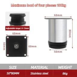 4 Pcs White Stainless Steel Replacement Metal Feet Black Adjustable Furniture Legs for Cabinet Sofa Cupboard Furniture Hardware