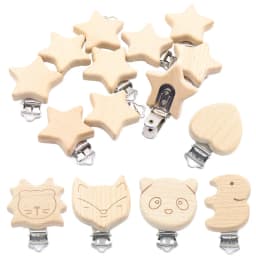 5Pcs/Sets Baby Pacifier Clips BPA Free Cute Modelling Beech Pacifier Clip Baby DIY Cartoon Animal Wooden Log Nipple Chain Holder