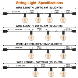 GANRILAND 25FT 50FT G40 Led String Lights Amber Glass Bulb Dimmable 2200K Connectable US EU Plug Party Wedding Decor Fairy Light
