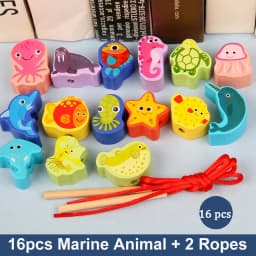 9-36pcs Baby Wooden Toys Cartoon Fruit Animal Stringing Threading Wooden Beads Toy Monterssori Educational Toys For Kids