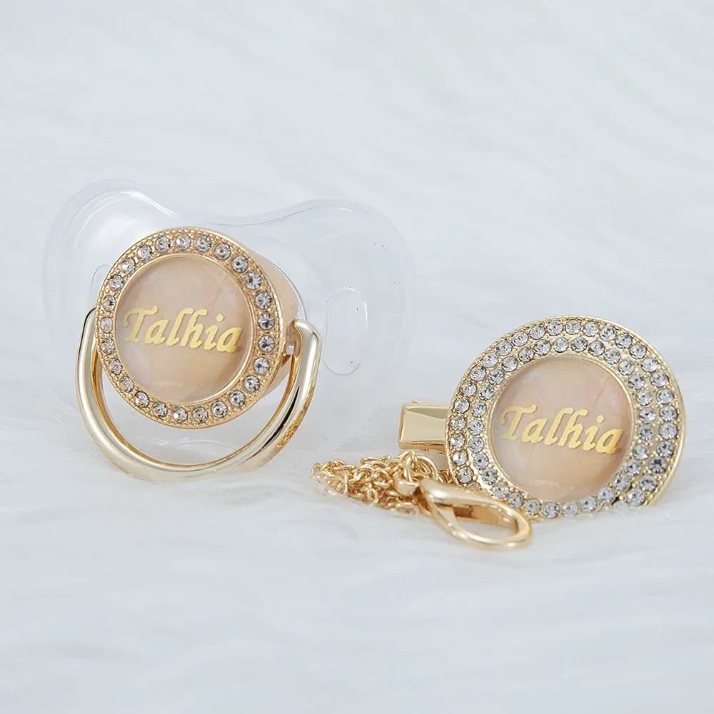 MIYOCAR custom name transparent pearl bling pacifier and pacifier clip BPA free dummy bling unique gift baby shower