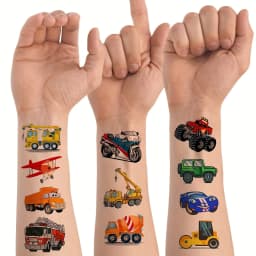 50 PCS Bulk Construction Temporary Tattoos for Boys Girls Face Arm 3D Excavator Bulldozer Truck Racing Car Fake Tattoo Sticker