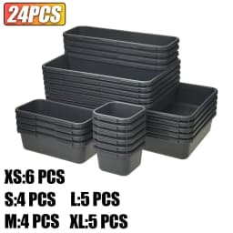 61/45/34/24/9PCS Desk Drawer Organizers 5 Size Interlocking Shallow Tool Organizer Tray Dividers Toolbox Storage Bins Container