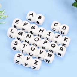 LOFCA 40PCS/Lot Alphabet 12mm Food Grade Letter Silicone Beads Baby Bead Pacifier Chain BPA Free for Name Make DIY Necklace