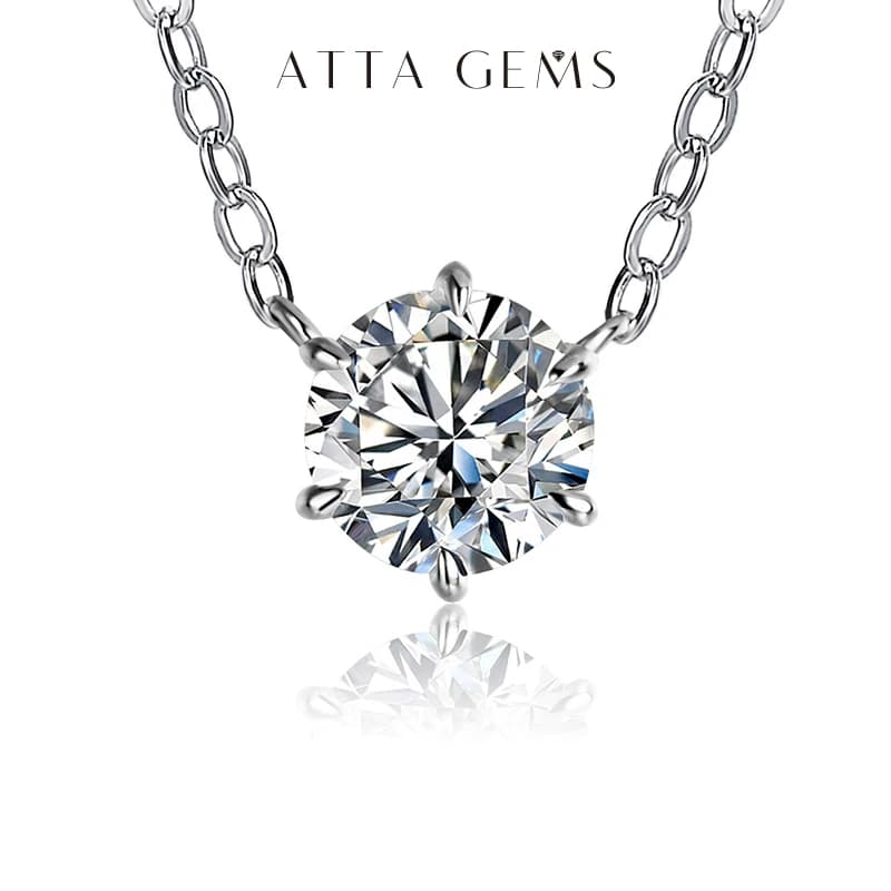 ATTAGEMS 925 Silver Necklace Pendant Round Cut 1.0ct D Color White Moissanite Pass Diamond Test for Women Elegant Necklace