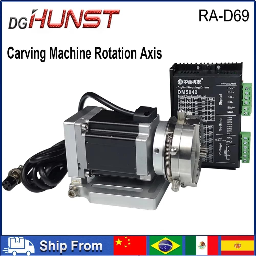 DGHUNST D69 CNC Router Laser Marking Machine Rotary Axis Chuck for Ring Bracelet Jewelry Engraving Auto Lock Rotary Attachment