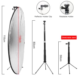 43 Inch/110cm Photography Light Reflector Collapsible Reflectors Kit With Clamp Metal Support For Photo Studio Lighting Shooting