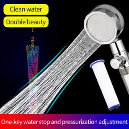 ZhangJi New Propeller Driven Shower Head with Stop Button and Cotton Filter Turbocharged High Pressure Handheld Shower Nozzle