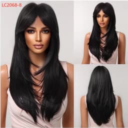 ALAN EATON Ombre Brown Blonde Layered Synthetic Wigs for White Women Shoulder Length Natural Wavy Wigs with Bangs Heat Resistant
