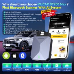MUCAR BT200 MAX AI Automotive Tools OBD2 Bluetooth Scanner Bi-directional CANFD 15 Reset Full System For All Cars Lifetime Free