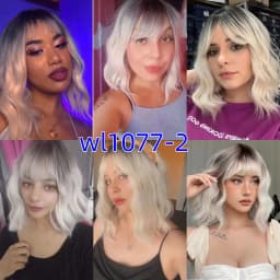 Short Wavy Bob Synthetic Wigs Brown to Blonde Ombre Hair Wigs for Women with Bangs Cosplay Lolita Natural Wig Heat Resistant