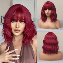 Short Wavy Bob Synthetic Wigs Brown to Blonde Ombre Hair Wigs for Women with Bangs Cosplay Lolita Natural Wig Heat Resistant