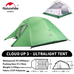 Naturehike Upgraded Cloud Up 3 Person Tent Outdoor Camping Tent Ultralight Waterproof Tent Free Standing Hiking Backpacking Tent