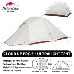 Naturehike Upgraded Cloud Up 3 Person Tent Outdoor Camping Tent Ultralight Waterproof Tent Free Standing Hiking Backpacking Tent