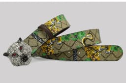 Western Rhinestone Tiger Buckle Tiger Print Leather Men Belt Fashion Jeans Causal Pants Men Belt