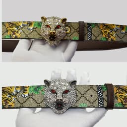 Western Rhinestone Tiger Buckle Tiger Print Leather Men Belt Fashion Jeans Causal Pants Men Belt