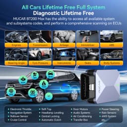 MUCAR BT200 MAX AI Auto Car Full System Diagnostic Scanner Tool with 15 Reset Function Bi-Directional CANFD Lifetime Free Update