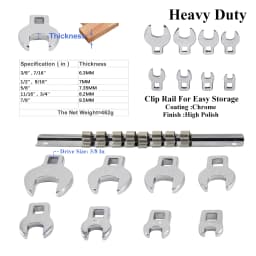 8 Pcs 3/8 Inch Drive Crowfoot Wrench Set 3/8 to 7/8 in. SAE Imperial Chrome Plated Crow Foot