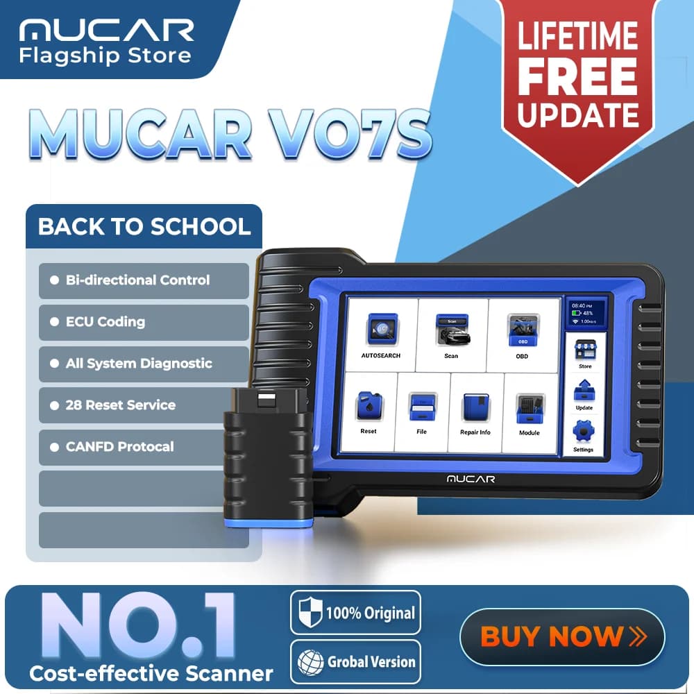 MUCAR VO7S Automotive Diagnostic Tool Bi Directional Scan Tool OBD2 Scanner ECU Coding 28 Resets Full System Life Free CANFD FCA