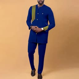 Bazin Men African Clothing for Men Suit Fashion Set Single Breasted Jacket Trousers Casual Business Attire for Wedding A2216070