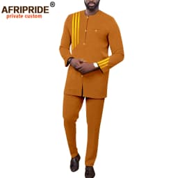 Bazin Men African Clothing for Men Suit Fashion Set Single Breasted Jacket Trousers Casual Business Attire for Wedding A2216070